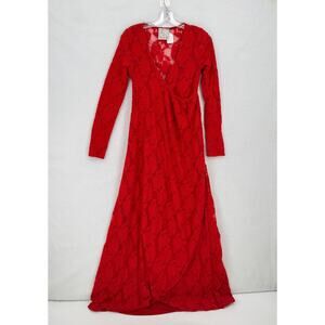 Free People Sunday Red Lace Cotton Blend Long Maxi Wrap Dress Sz XS
